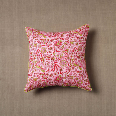 Pink - Sanganeri Block Print Cotton Cushion Cover (16 x 16 in) 17