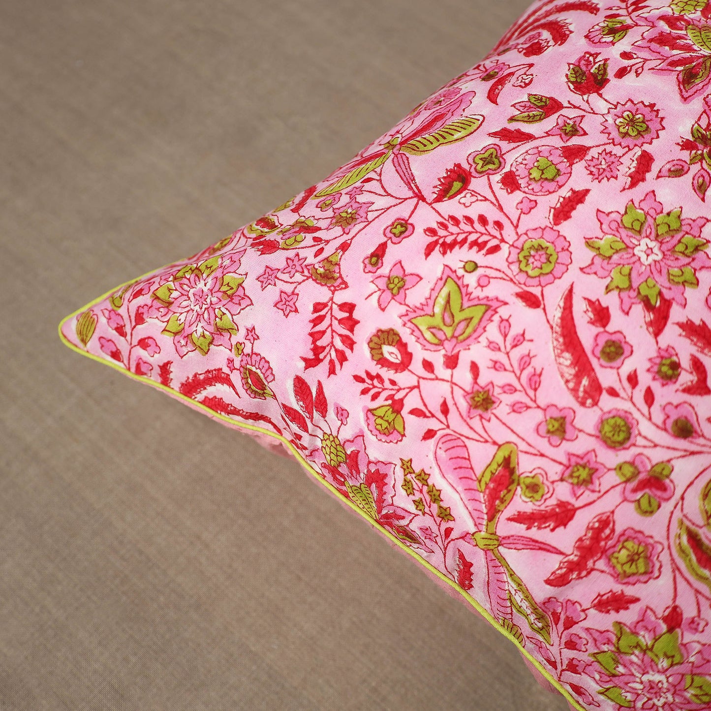 Pink - Sanganeri Block Print Cotton Cushion Cover (16 x 16 in) 17