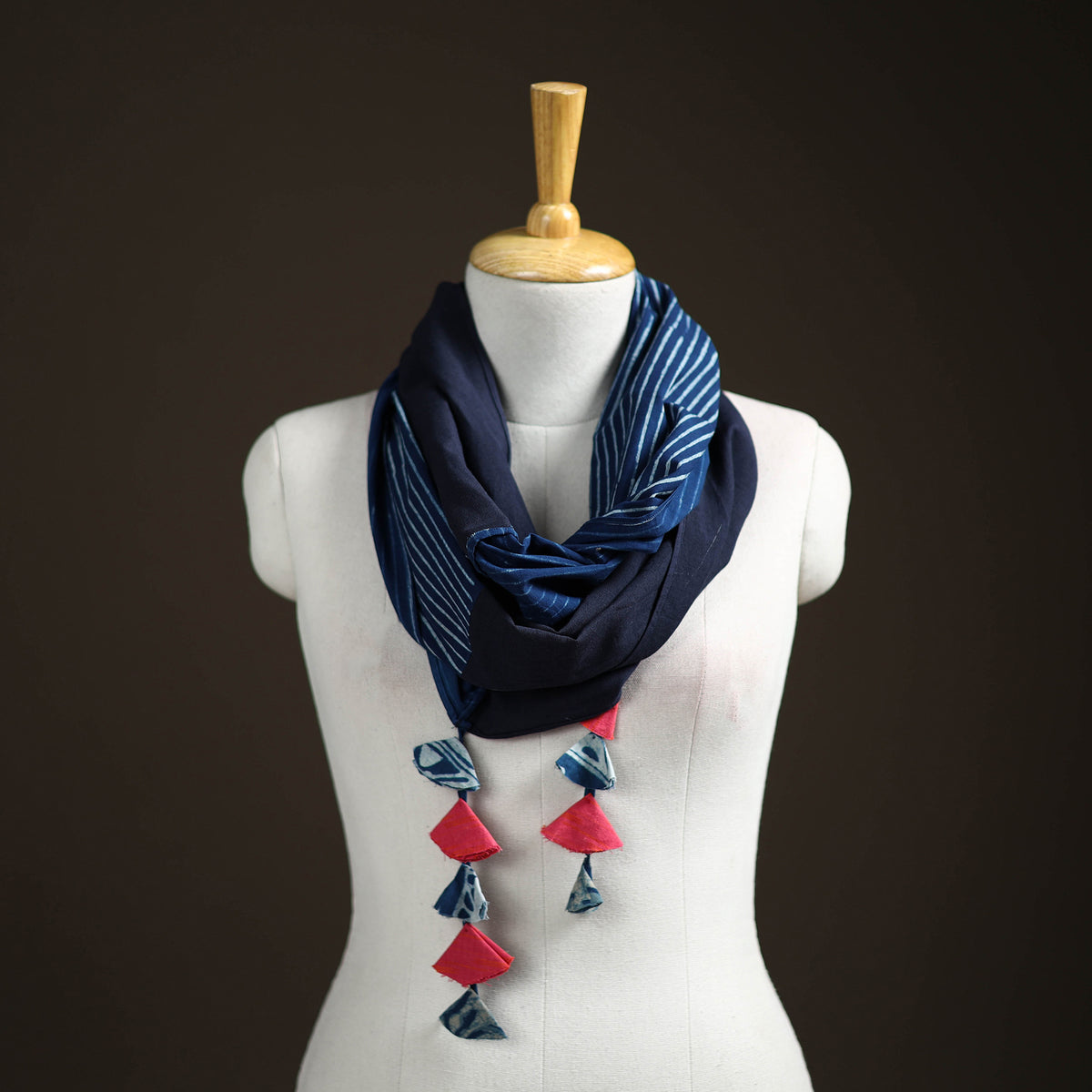 Hand Block Print Scarf with Tassels 08