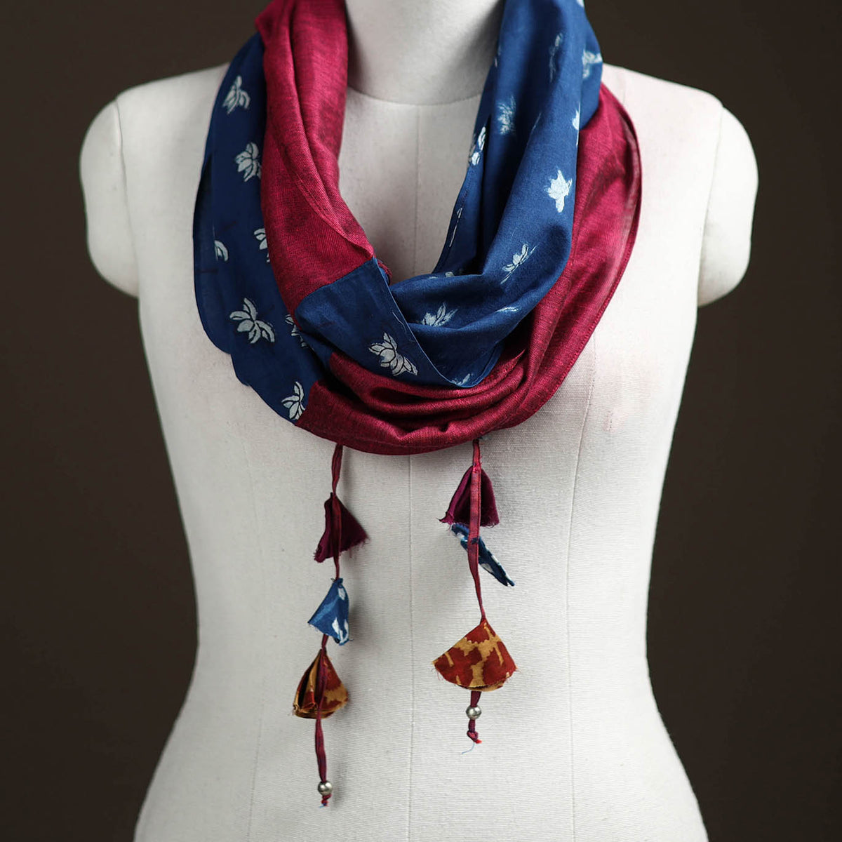 Hand Block Print Scarf with Tassels 09