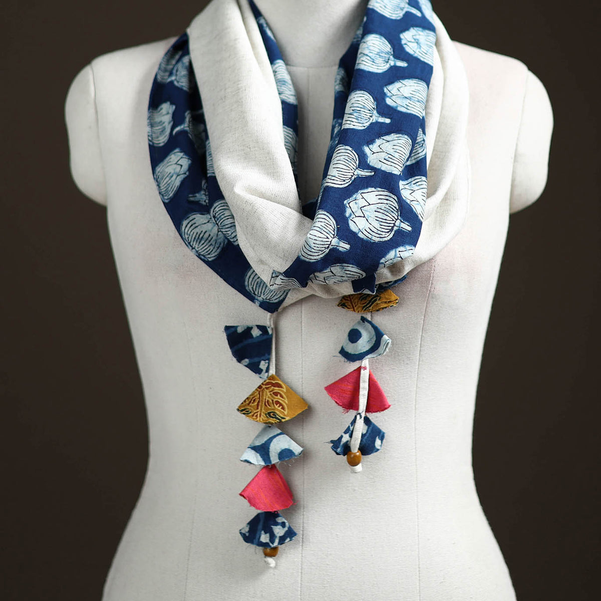 Hand Block Print Scarf with Tassels 10