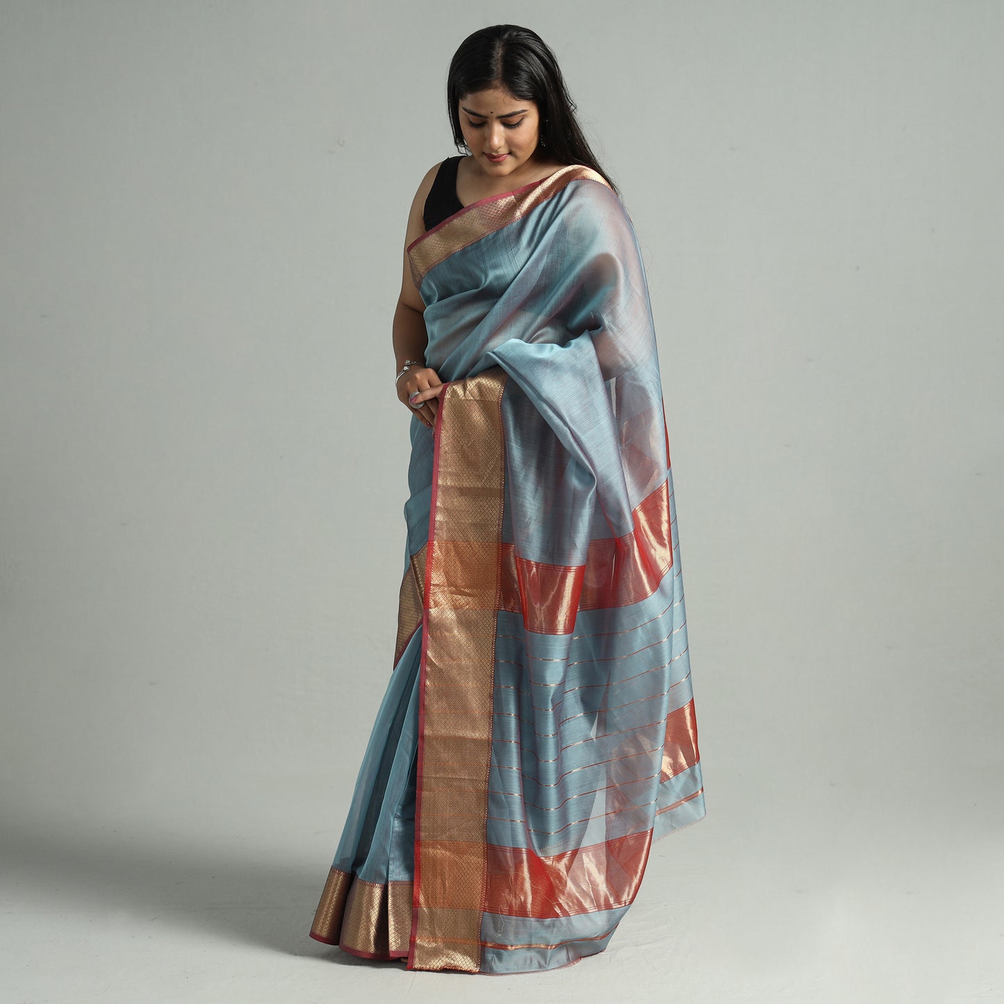 Blue - Traditional Maheshwari Silk Handloom Zari Work Saree 33