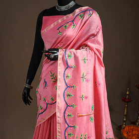 Pink - chanderi silk handpainted pichwai saree 01
