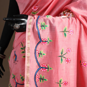 Pink - chanderi silk handpainted pichwai saree 01