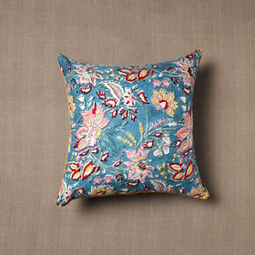 Buy Blue Block Print Cotton Sanganeri Cushion Cover