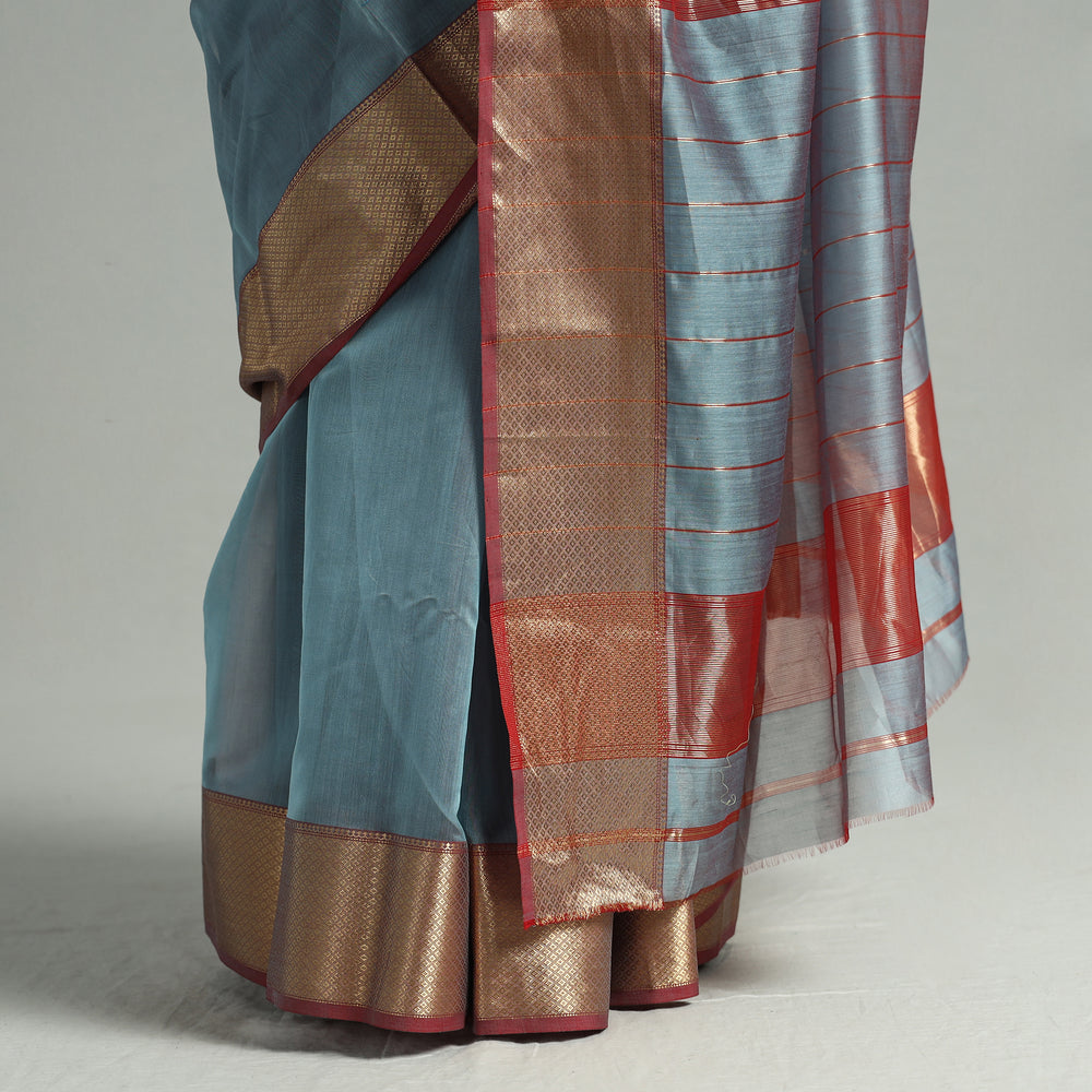 Blue - Traditional Maheshwari Silk Handloom Zari Work Saree 33