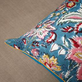 Buy Blue Block Print Cotton Sanganeri Cushion Cover