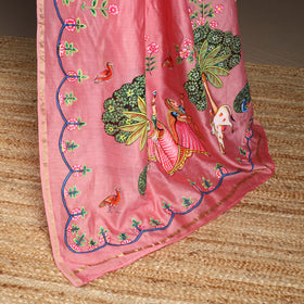 Pink - chanderi silk handpainted pichwai saree 01