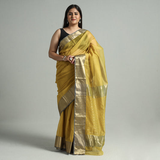 Yellow - Traditional Maheshwari Silk Handloom Zari Work Saree 34
