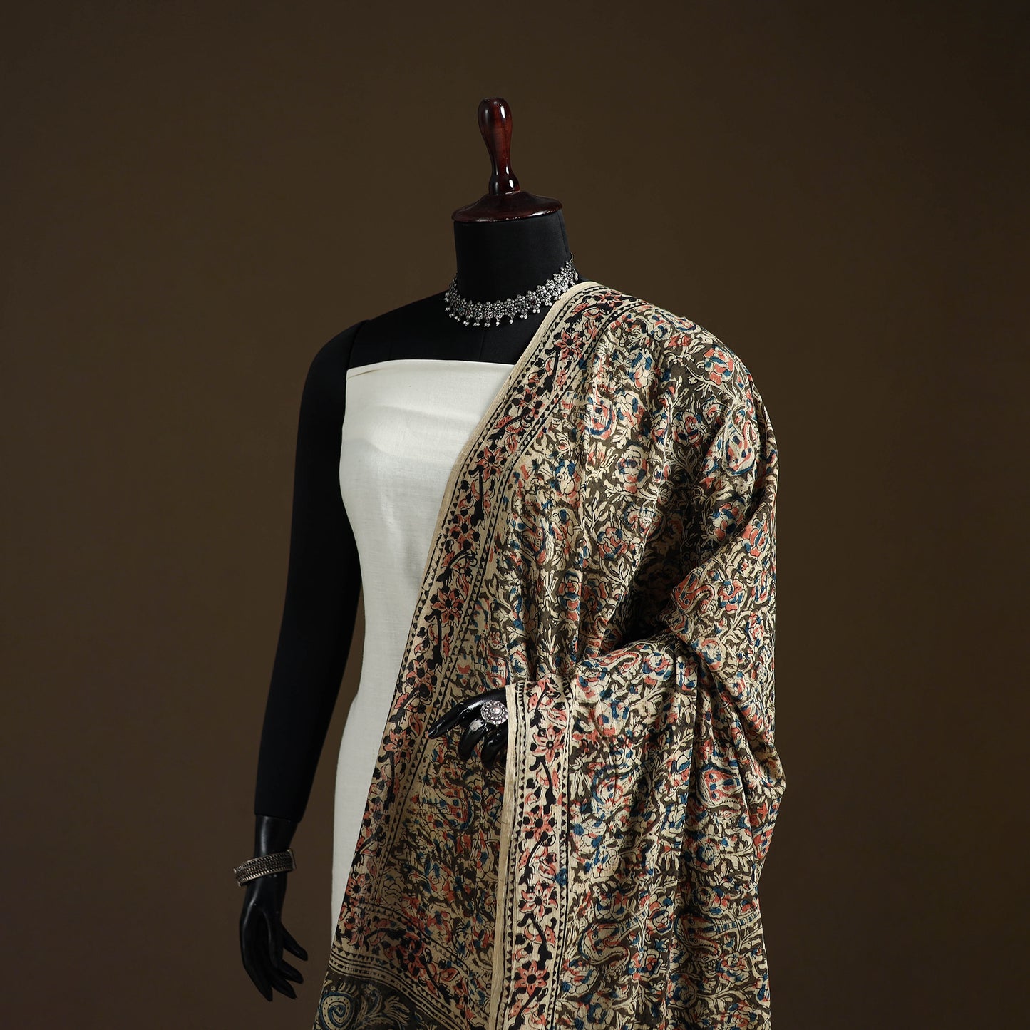 Kalamkari Hand Block Print Natural Dyed Cotton Dupatta 100