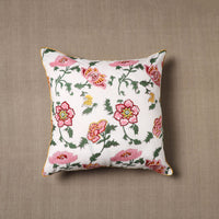 White - Sanganeri Block Print Cotton Cushion Cover (16 x 16 in) 21