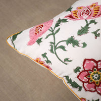 White - Sanganeri Block Print Cotton Cushion Cover (16 x 16 in) 21