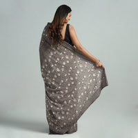 Grey - Bindaas Art Block Printed Natural Dyed Cotton Saree 10