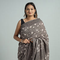 Grey - Bindaas Art Block Printed Natural Dyed Cotton Saree 10