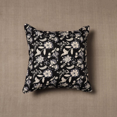 Black - Sanganeri Block Print Cotton Cushion Cover (16 x 16 in) 22