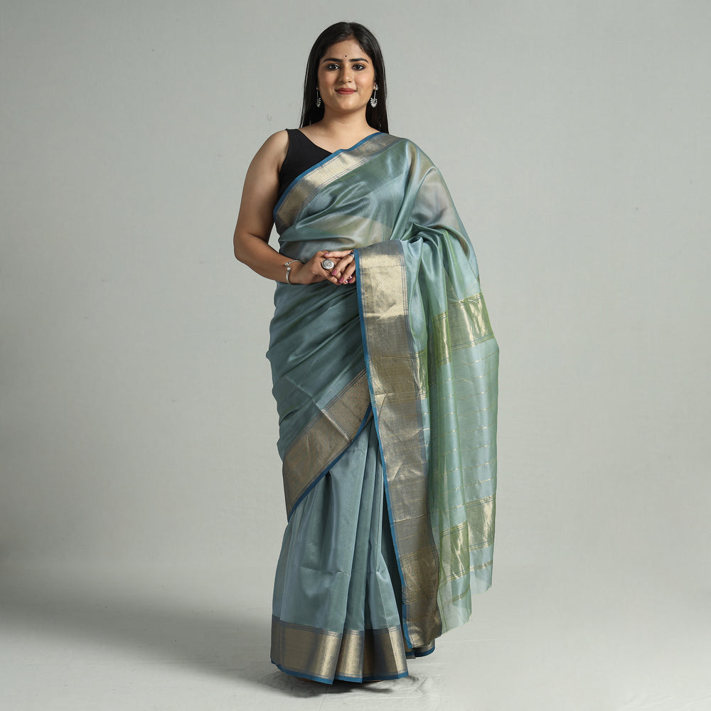 Green - Traditional Maheshwari Silk Handloom Zari Work Saree 35