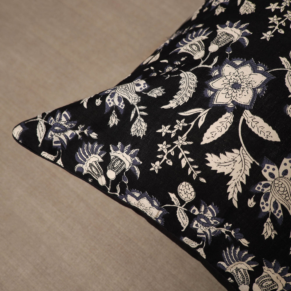 Black - Sanganeri Block Print Cotton Cushion Cover (16 x 16 in) 22