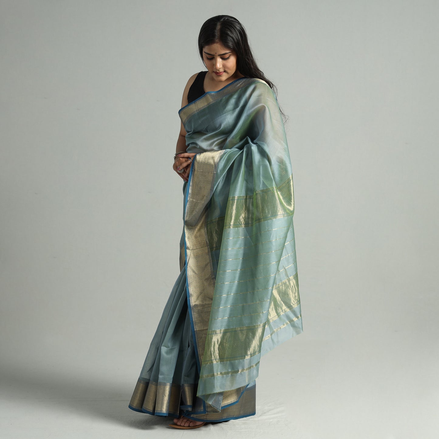 Green - Traditional Maheshwari Silk Handloom Zari Work Saree 35