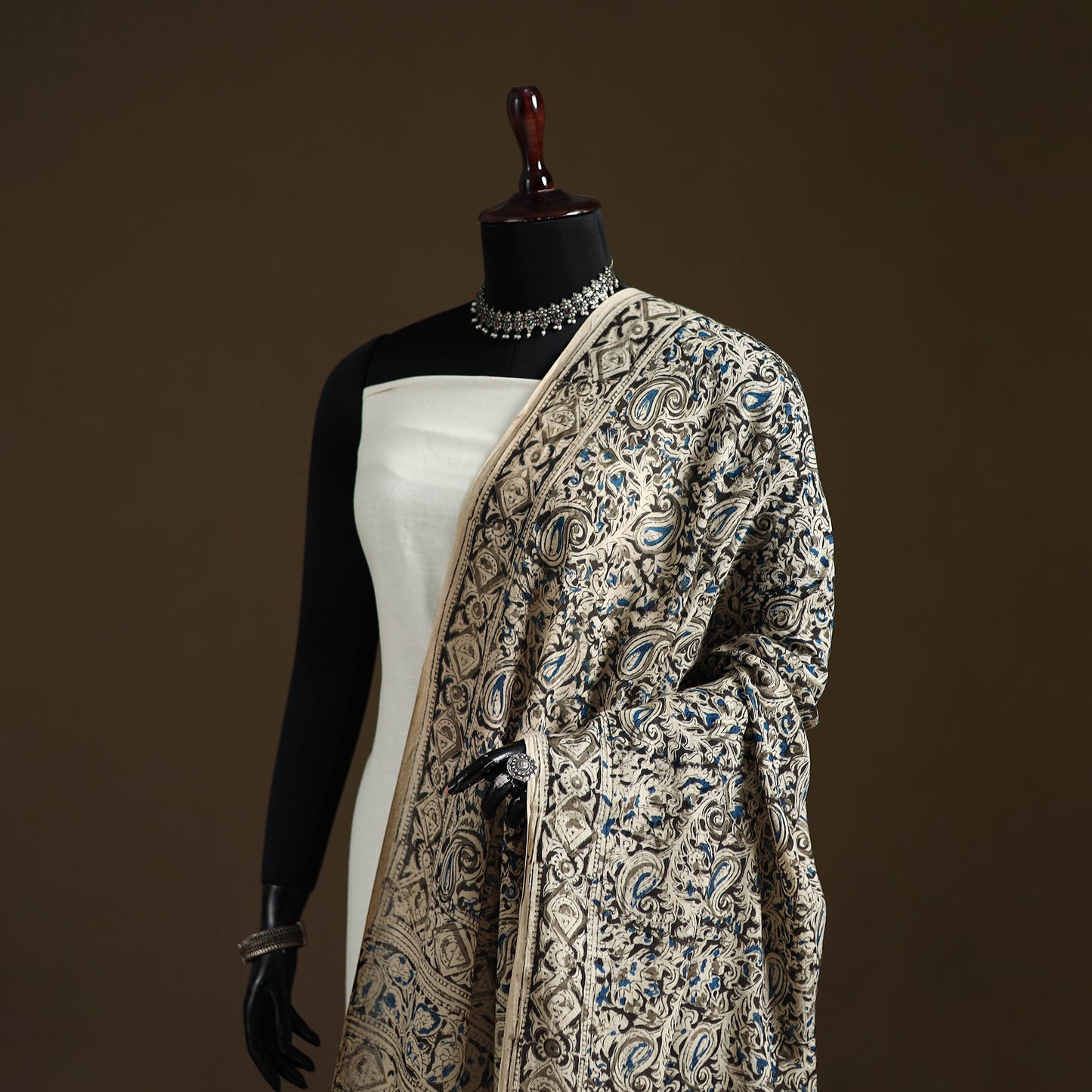 Kalamkari Hand Block Print Natural Dyed Cotton Dupatta 102