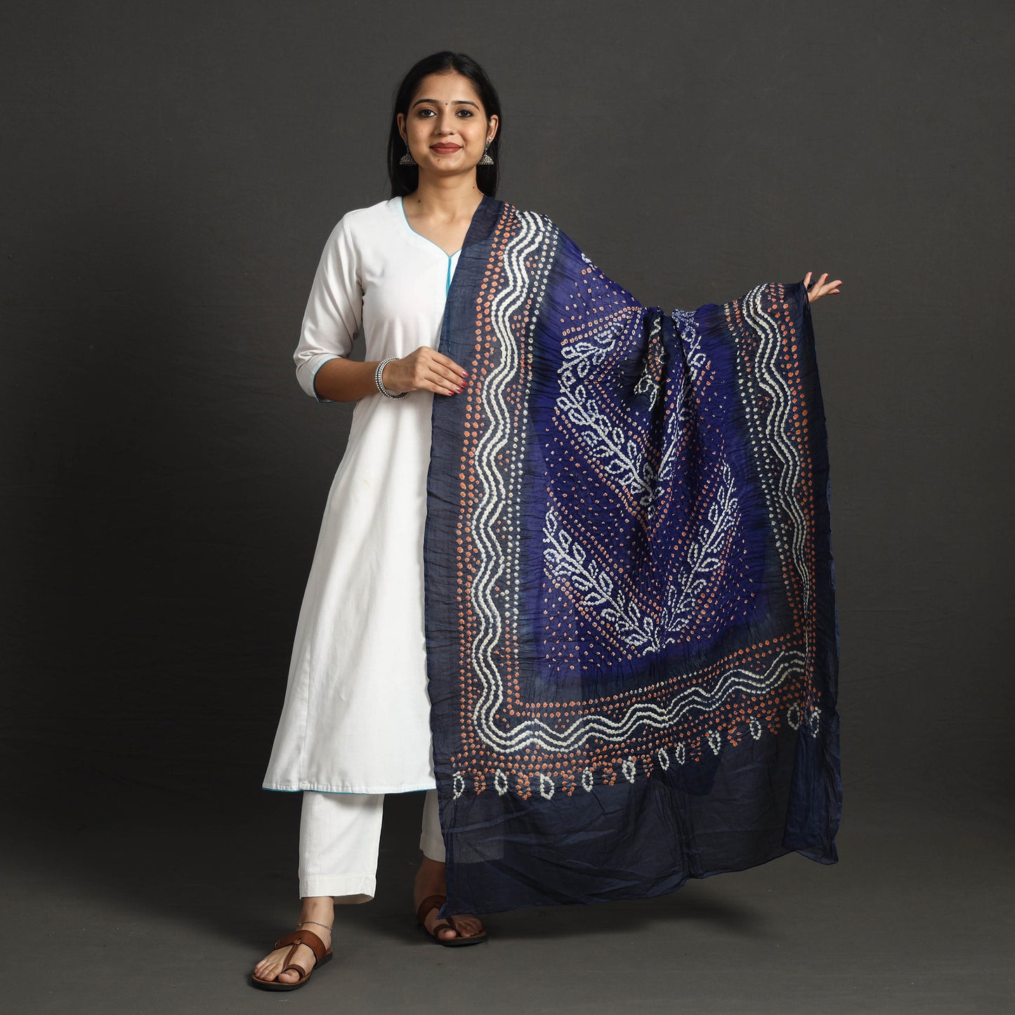 Blue - Kutch Tie-Dye Cotton Bandhani Dupatta 26