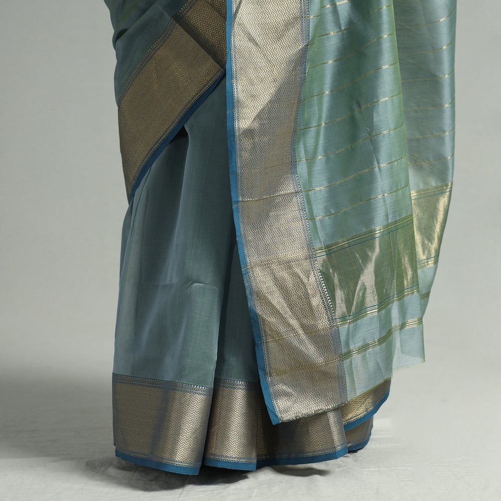 Green - Traditional Maheshwari Silk Handloom Zari Work Saree 35