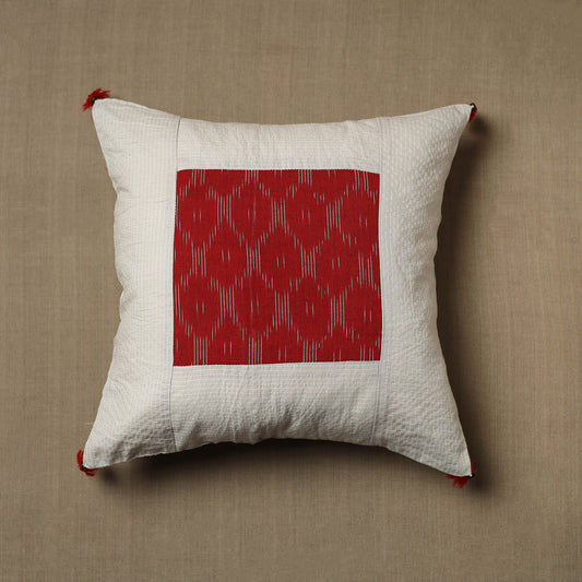 Kantha Stitch Ikat Cotton Cushion Cover (16 x 16 in) 07