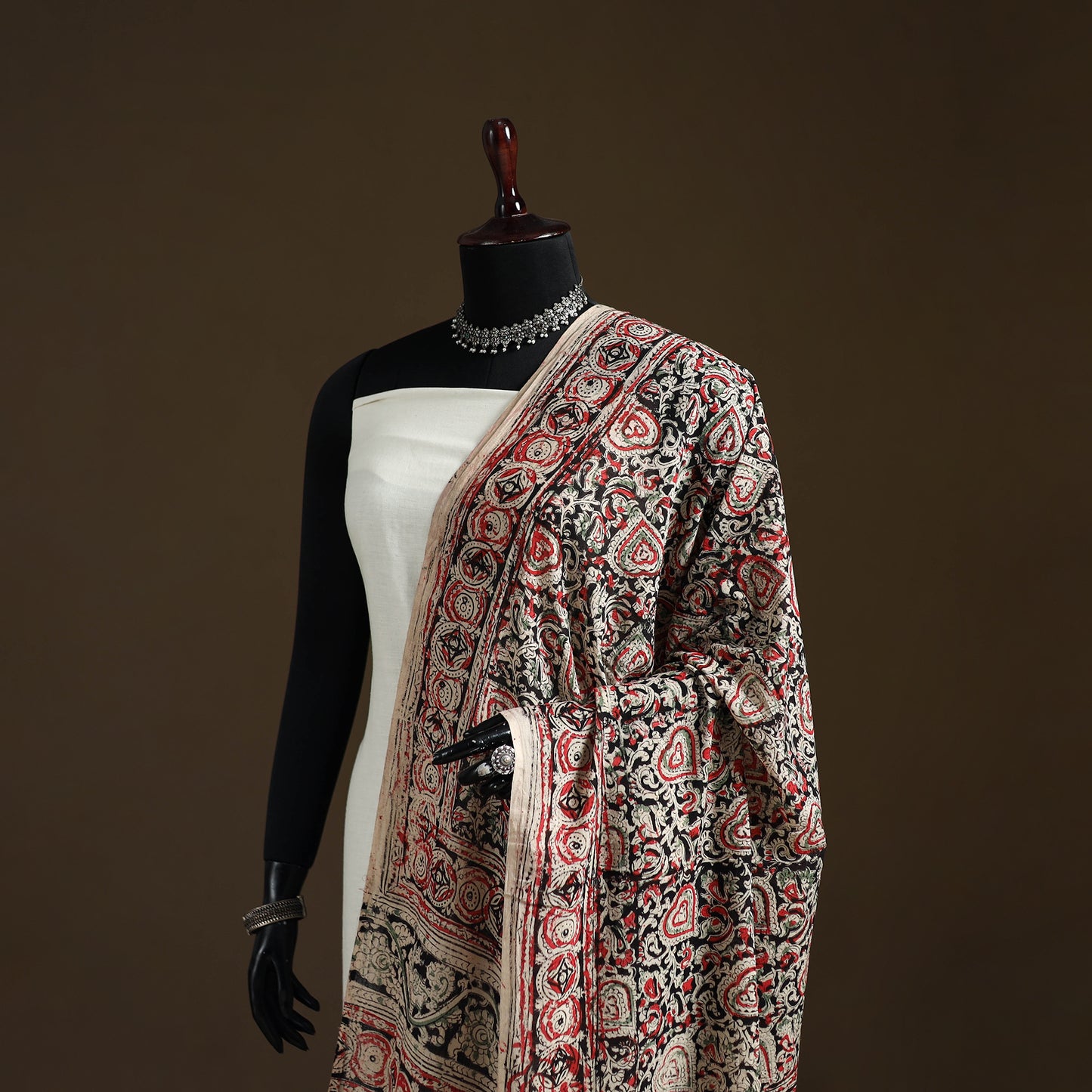 Kalamkari Hand Block Print Natural Dyed Cotton Dupatta 103