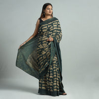 Green - Bindaas Art Block Printed Natural Dyed Cotton Saree 26