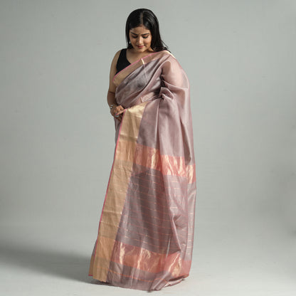 Purple - Traditional Maheshwari Silk Handloom Zari Work Saree 36