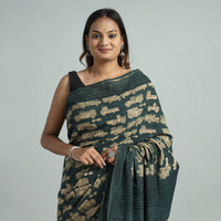 Green - Bindaas Art Block Printed Natural Dyed Cotton Saree 26