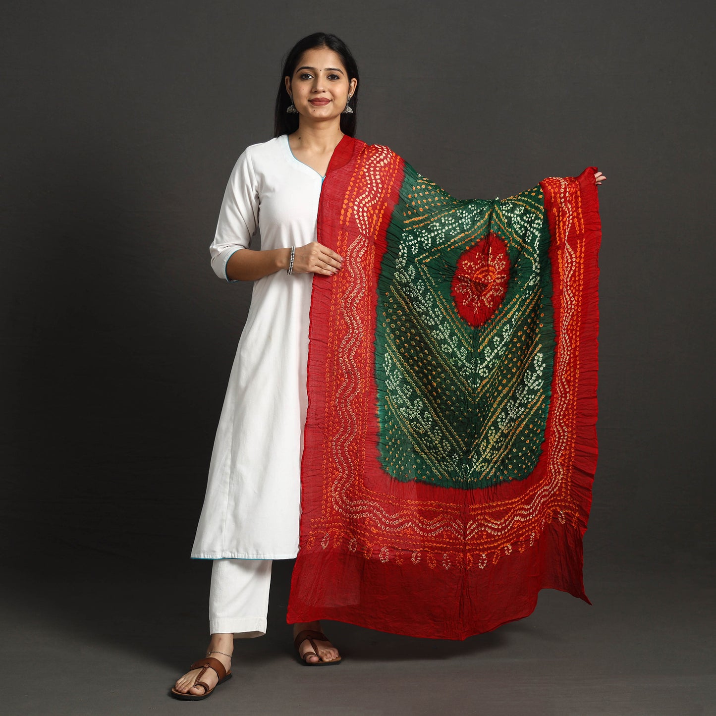 Green - Kutch Tie-Dye Cotton Bandhani Dupatta 29