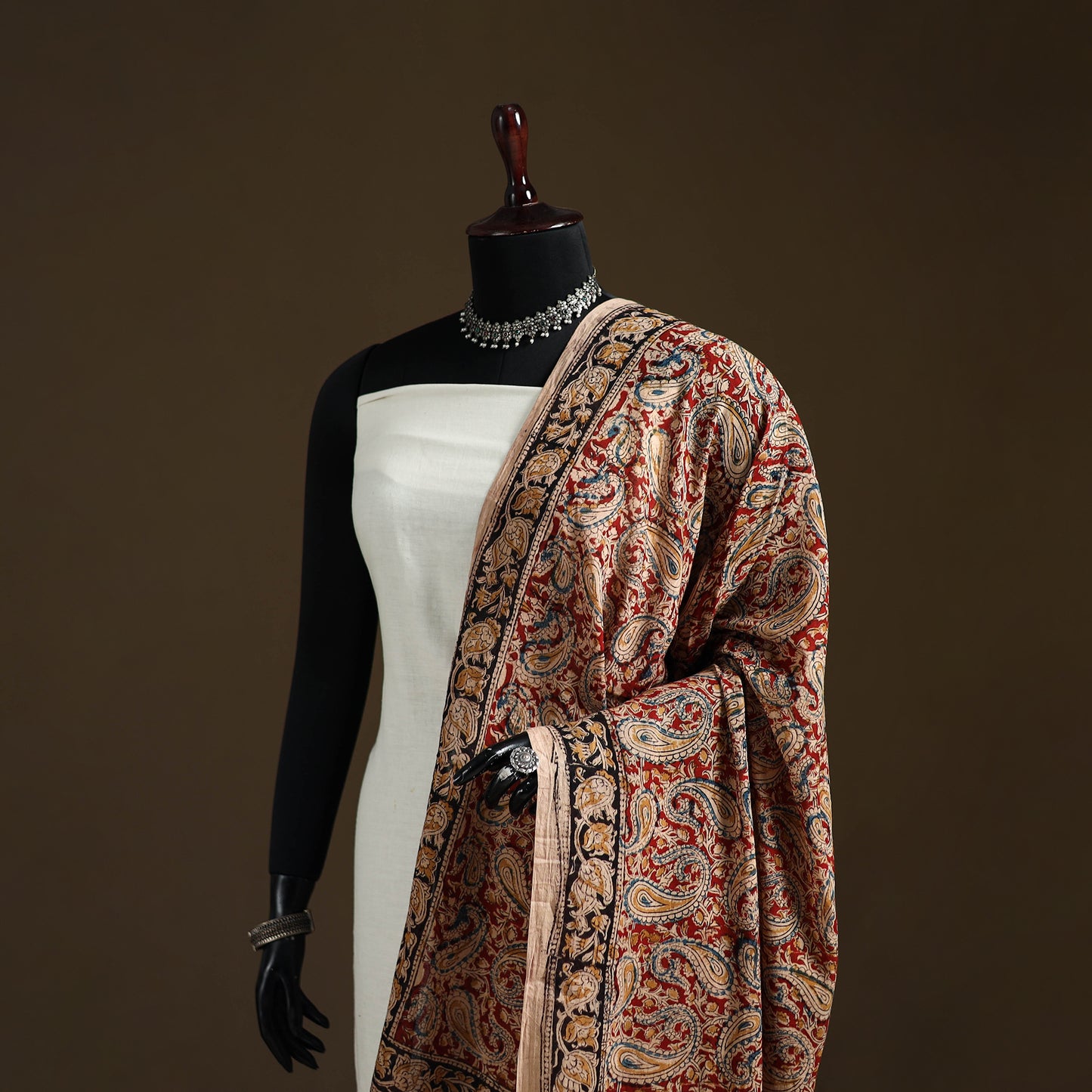 Kalamkari Hand Block Print Natural Dyed Cotton Dupatta 104