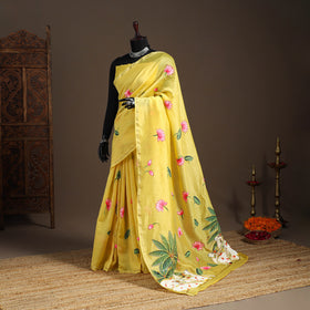Yellow - chanderi silk handpainted pichwai saree 03