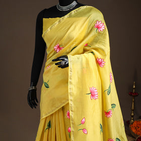 Yellow - chanderi silk handpainted pichwai saree 03