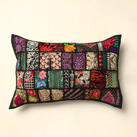 Black - Khambadiya Patchwork Cotton Pillow Cover (24 x 17 in) 01