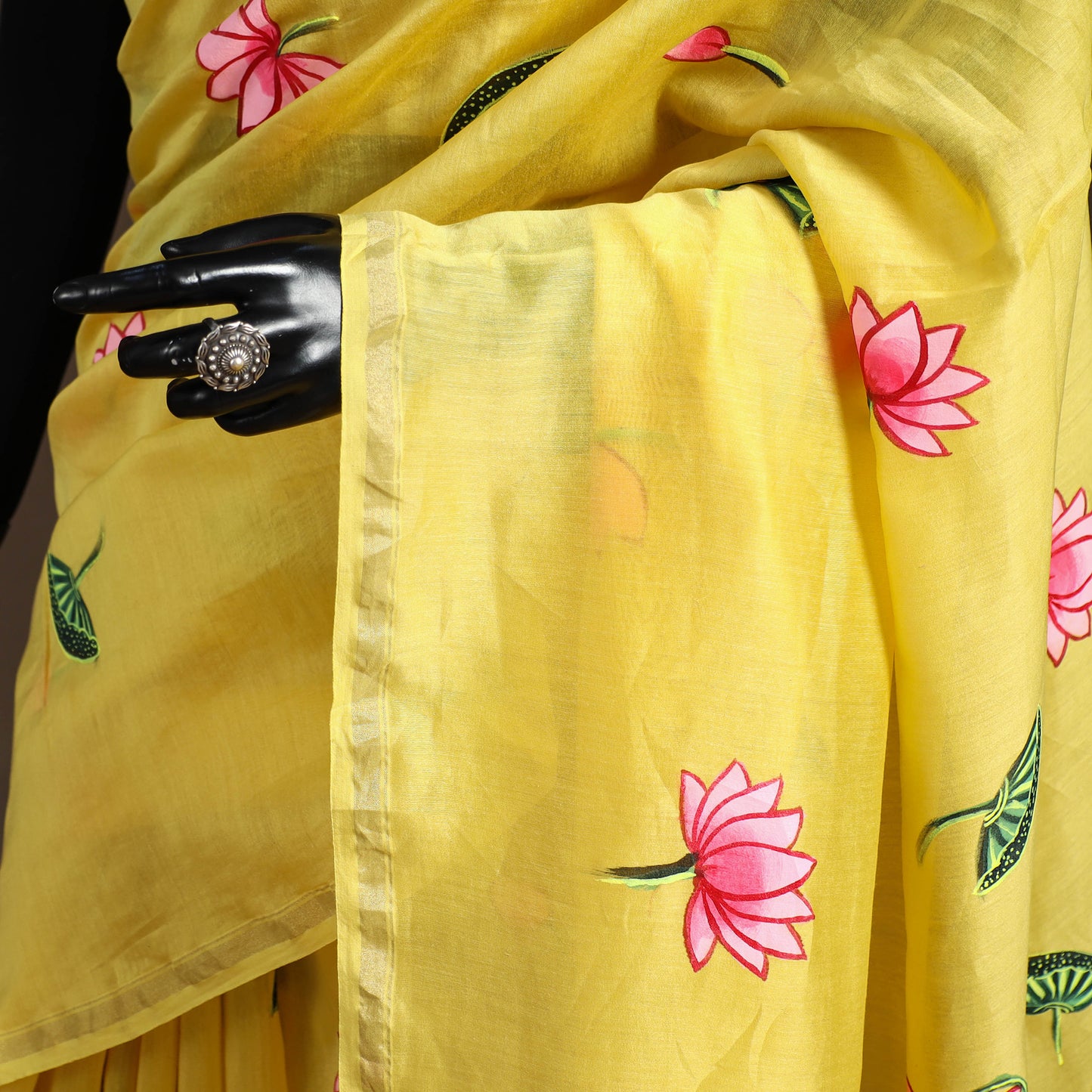 Yellow - chanderi silk handpainted pichwai saree 03