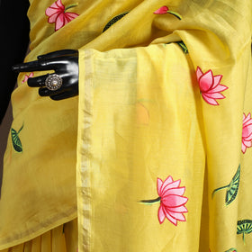 Yellow - chanderi silk handpainted pichwai saree 03