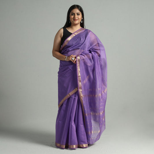 Purple - Traditional Chanderi Silk Cotton Handloom Saree with Zari Border 37