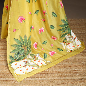 Yellow - chanderi silk handpainted pichwai saree 03
