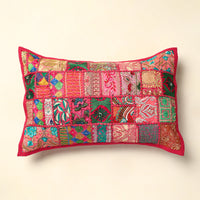 Pink - Khambadiya Patchwork Cotton Pillow Cover (24 x 17 in) 02