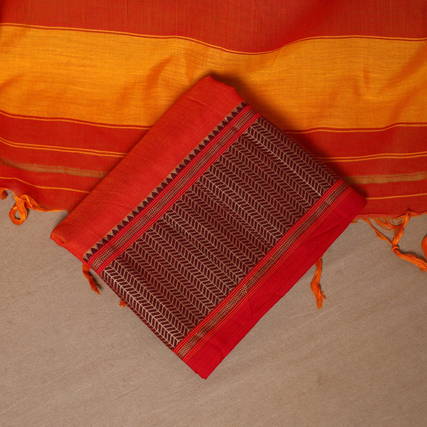 Red - 3pc cotton unstitched dharwad dress material