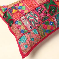 Pink - Khambadiya Patchwork Cotton Pillow Cover (24 x 17 in) 02