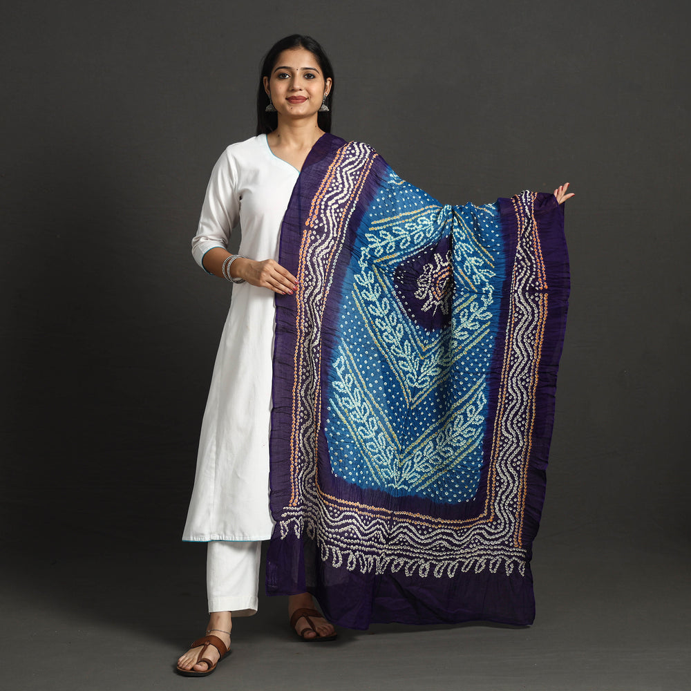 Blue - Kutch Tie-Dye Cotton Bandhani Dupatta 32