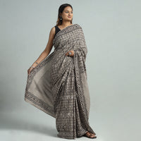 Grey - Bindaas Art Block Printed Natural Dyed Cotton Saree 16