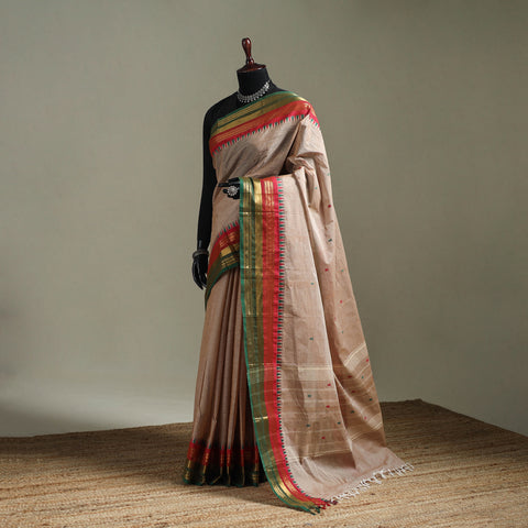 Beige - Kanchipuram Buti Cotton Saree with Border 01