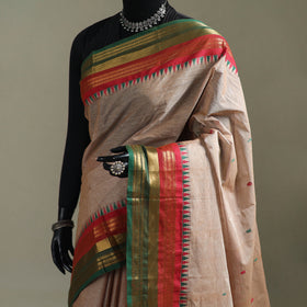 Beige - Kanchipuram Buti Cotton Saree with Border 01