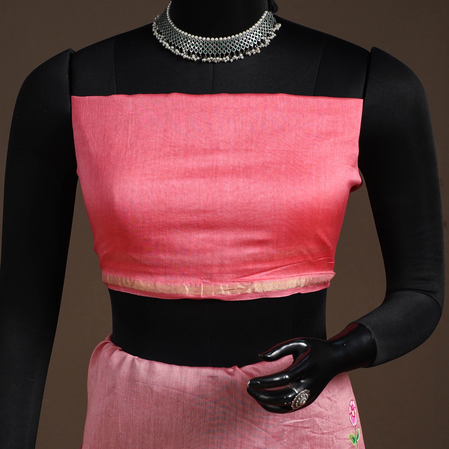 Pink - chanderi silk handpainted pichwai saree 01