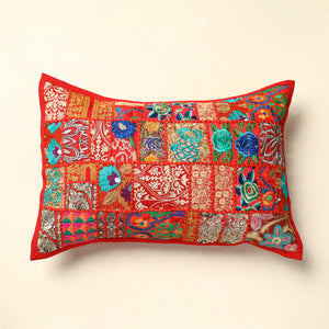 Orange - Khambadiya Patchwork Cotton Pillow Cover (24 x 17 in) 04