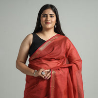 Red - Traditional Chanderi Silk Cotton Handloom Saree with Zari Border 38