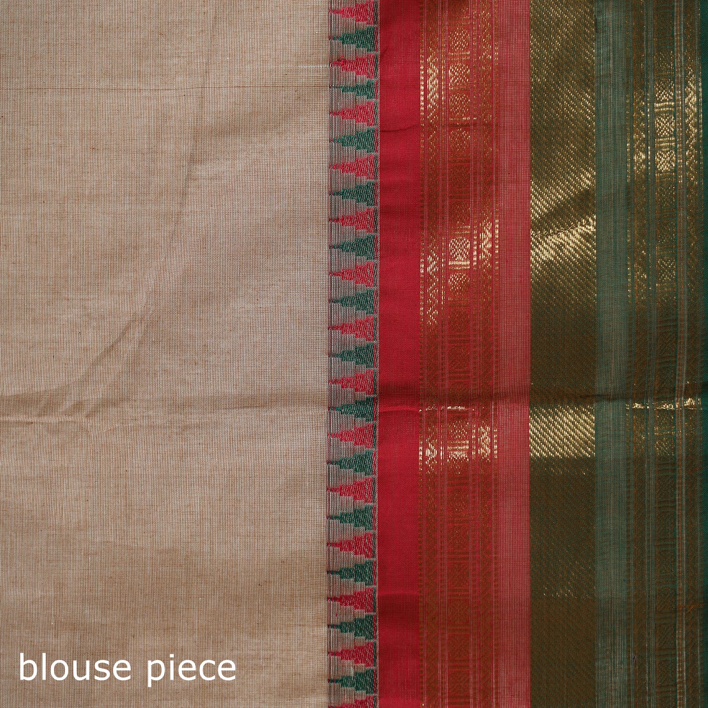 Beige - Kanchipuram Buti Cotton Saree with Border 01